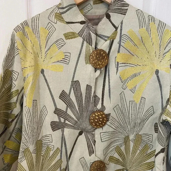 Caroline Rose Womens Yellow Flower Print Jacket - Picture 2 of 6